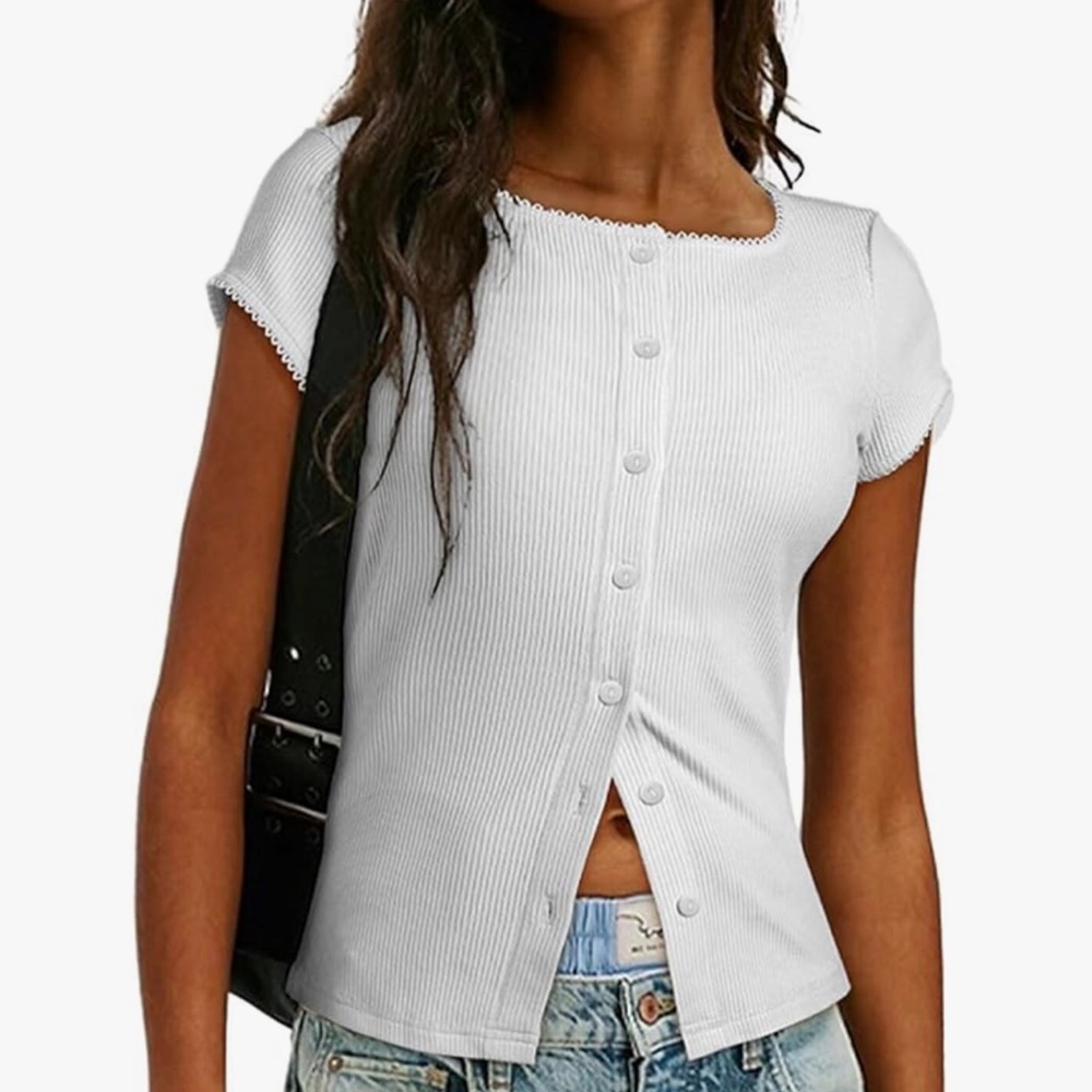 White knit Ribbed Top - Picture 1 of 4